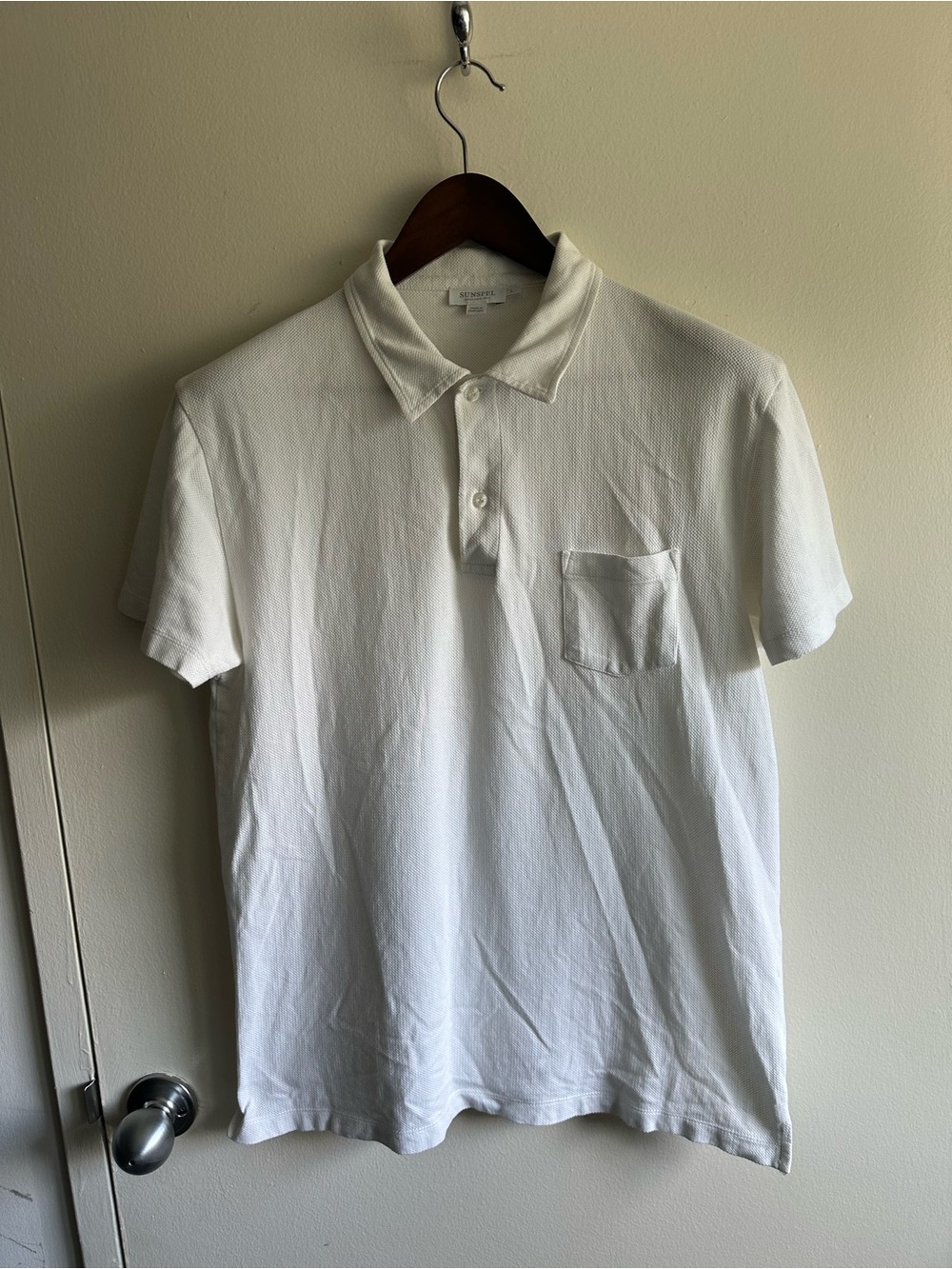 Sunspel Riviera White Polo with Chest Pocket US L